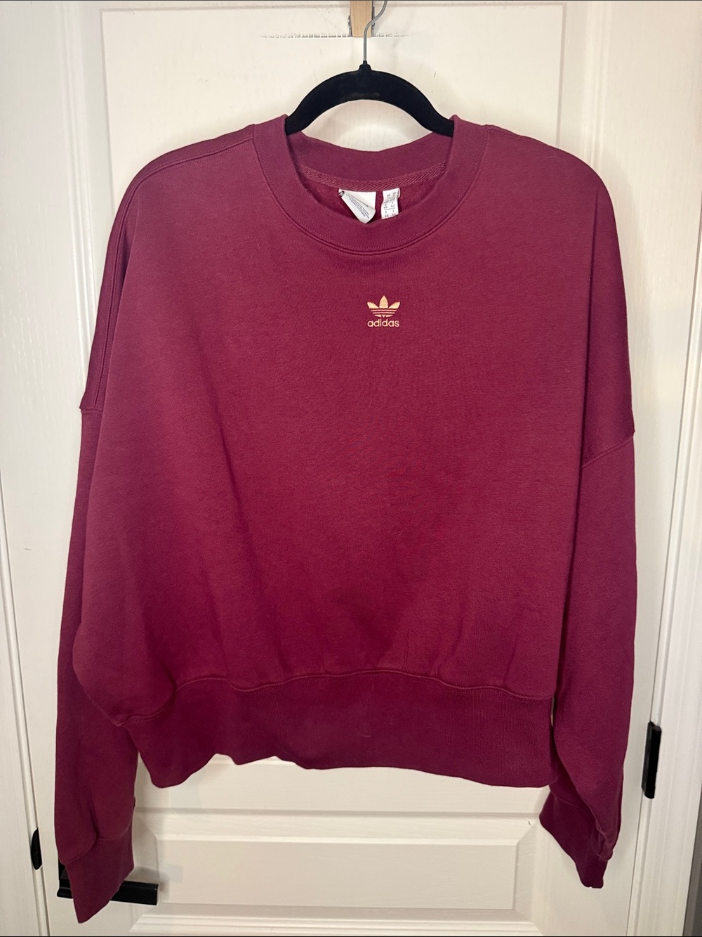 adidas Burgundy Crew Sweatshirt with Small Gold Trefoil